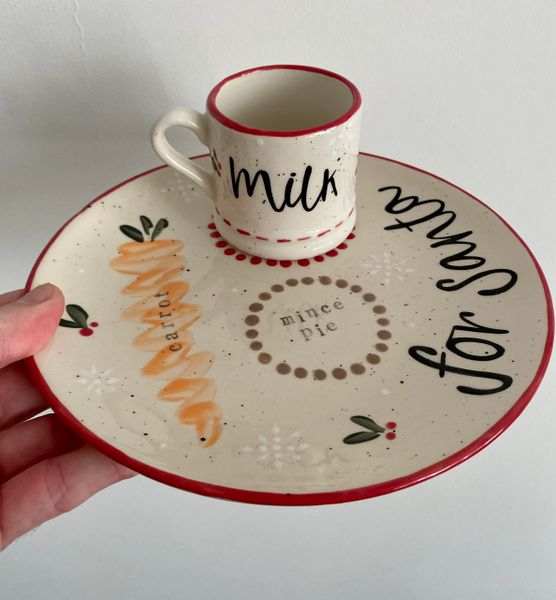 Hand painted Santa Plate with mini mug for milk