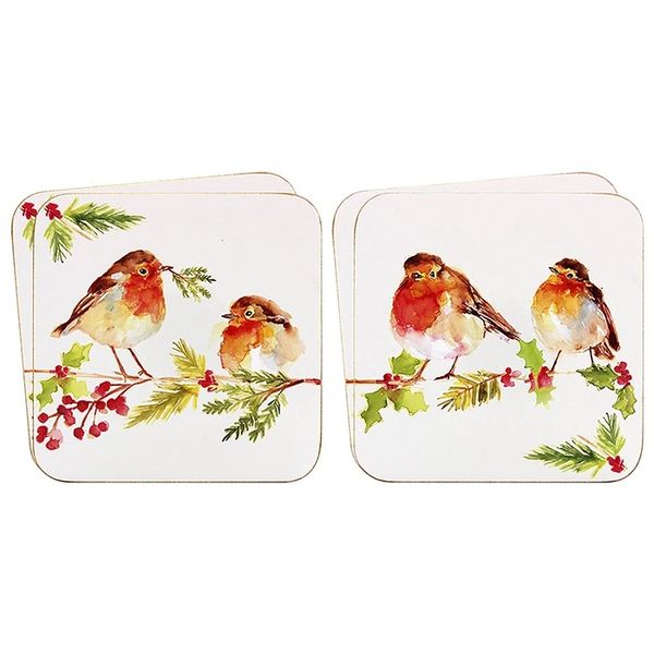 Winter Robins Coasters Set of 4