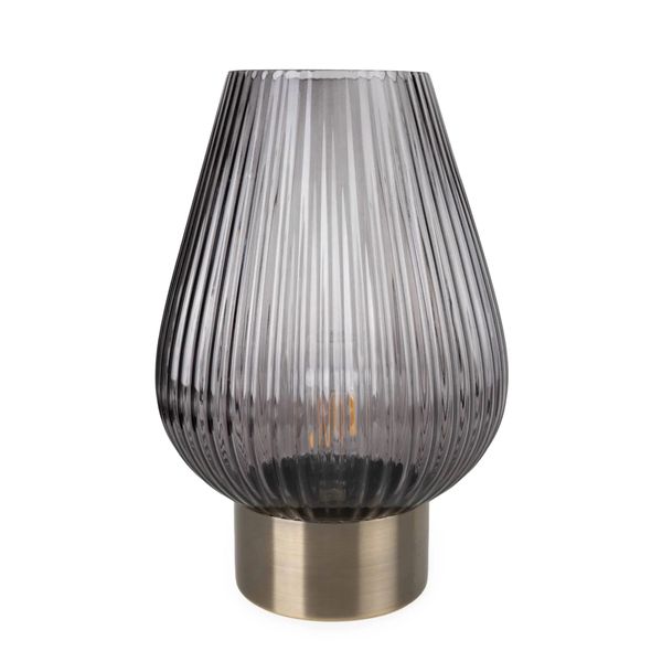 LED Glass Footed Ridged Lamp - Blue - CLICK & COLLECT ONLY