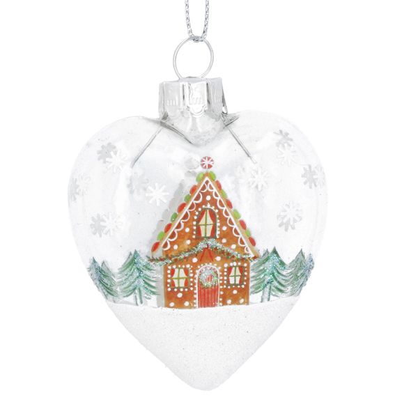 Gingerbread House Clear Glass Heart