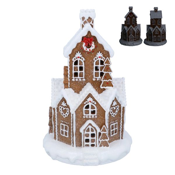 Resin Orn 32cm - White Iced LED Gingerbread Village