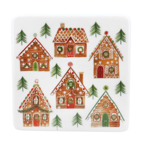 New Bone China Coaster 9cm - Gingerbread House