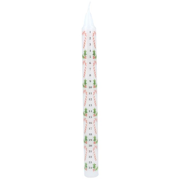 Taper Candle 23cm - Candy Cane/Holly Advent