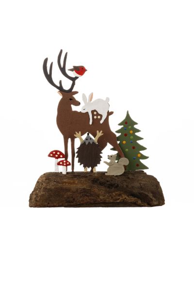 Deer and Woodland Animals with tree