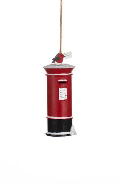 Red Postbox with Robin Posting Letter hanging decoration