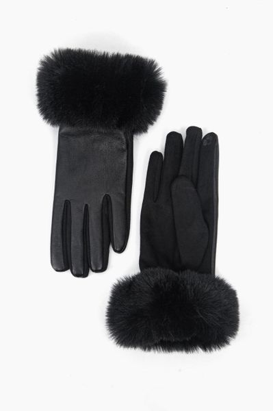 Maya Faux Fur Cuff Gloves - Black, PU Product Code: 5016B