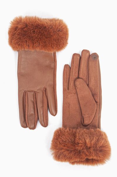 Maya Faux Fur Cuff Gloves - Tan, PU Product Code: 5016TA