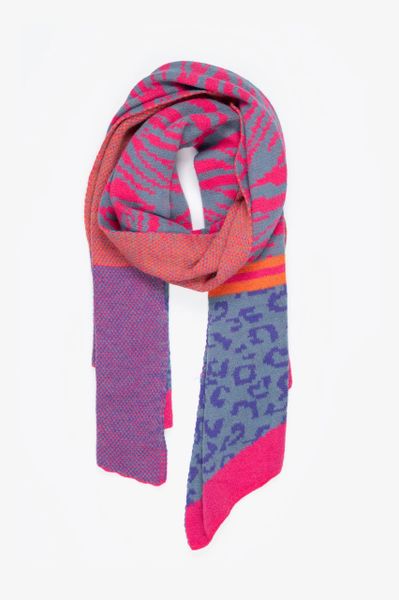 Mara Heavyweight Scarf - Blue/Fuchsia, Tiger Leopard 1486blf