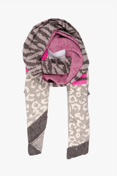 Mara Heavyweight Scarf -Grey/Fuchsia, Tiger Leopard Product Code: 1486DGF