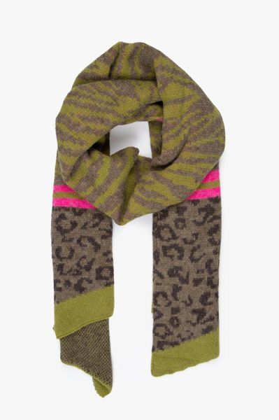 Mara Heavyweight Scarf - Green/Pink, Tiger Leopard Product Code: 1486GRPI