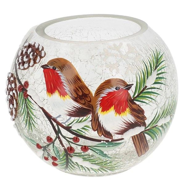 Christmas Crackle Round Tea light Robins - choose