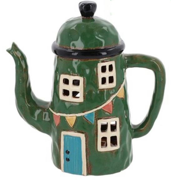 Village Pottery Teapot House Green Tealight