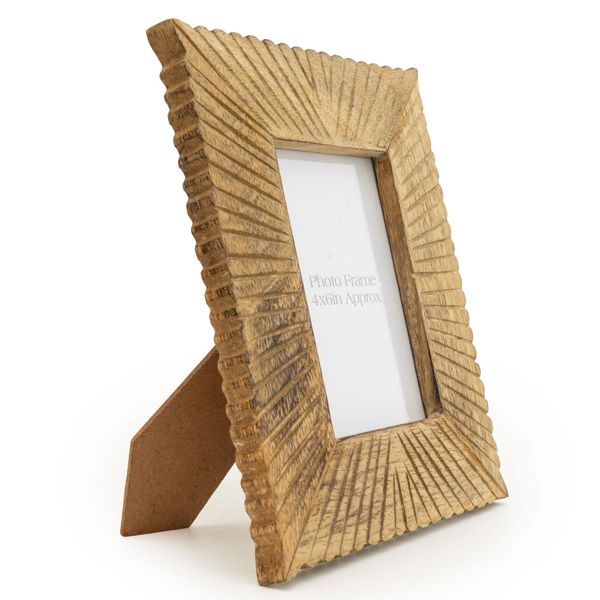 Photo Frame Mango Wood Etched Lines 4x6