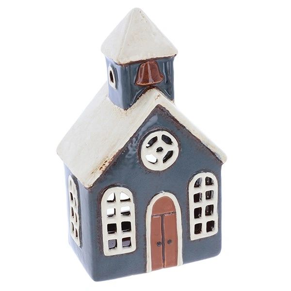 Village Pottery Church With Bell Tealight Grey