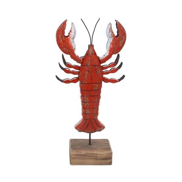 Rustic Lobster on Plinth - Wood Ornament 29cm