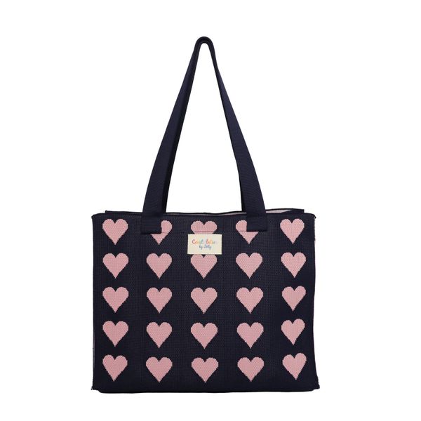 Zelly Woven Tote Bag Constellation Collection - Hearts - Pink / Navy