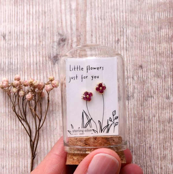 LITTLE FLOWER JUST FOR YOU Pink gem flower earrings/GOLD