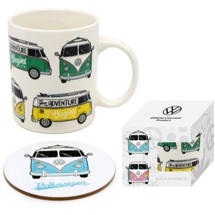 VW CAMPER MUG & COASTER, 11.5CM