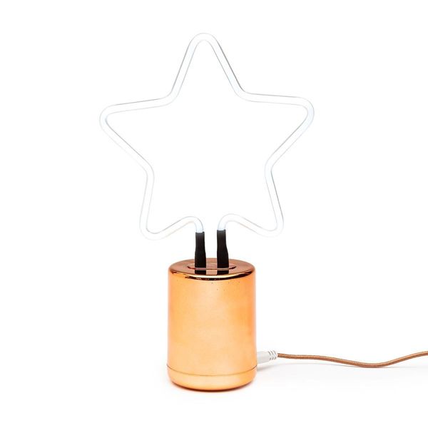 Mini Neon White Star with Rose Gold Base