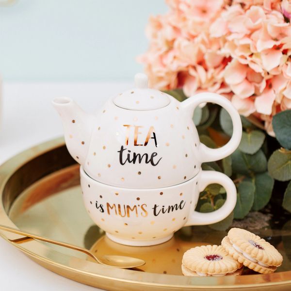 MODERN MONOCHROME MUM TIME TEAPOT FOR ONE