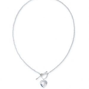 Fine bead necklace with hammered heart pendant