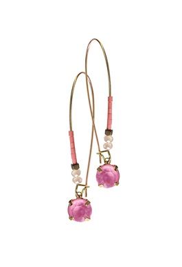 Crys Drop On Elongated Beaded Hook - Pink/Gold