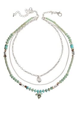 Crystal Triple Layer W/Charms - Turquoise/Silver