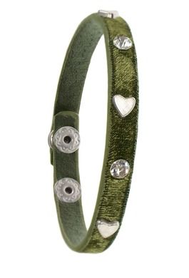 Vint Velvet W/Heart & Crys W/ P.Stud Clasp - Khaki