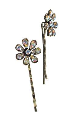 Flower Power Bobby Pin x 2pcs - A.Gold/AB Crystal