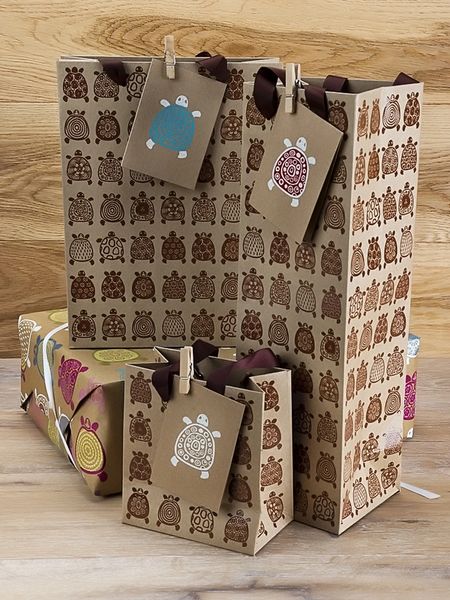 Turtles on brown paper Gift Bags choose size