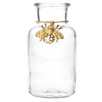 Glass Vase 16cm - Mini Bottle/Gold Bee Charm