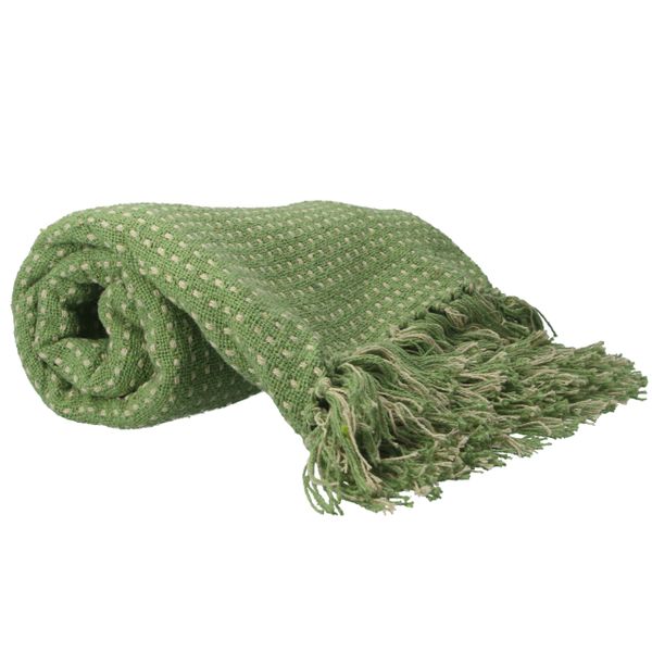 Cotton Throw 1.5m - Green/Stab Stitch