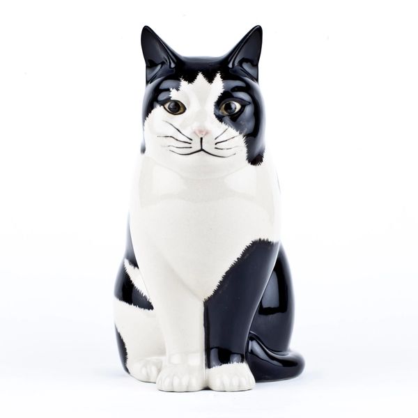 B & W Cat Vase ( Barney ) by Quail Ceramics