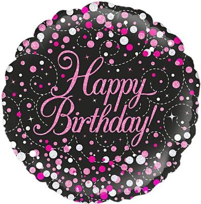 Happy Birthday Sparkle Balloon - choose Black/Gold or Pink/Black