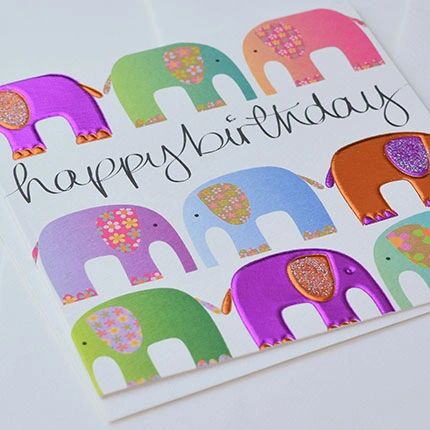 Birthday Elephants Foil Card q490