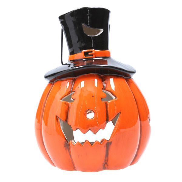 Ceramic Pumpkin in Top Hat Tealight holder