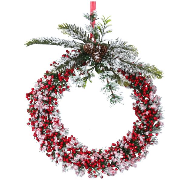 Red Snowy Berry/Leaf Wreath 24cm