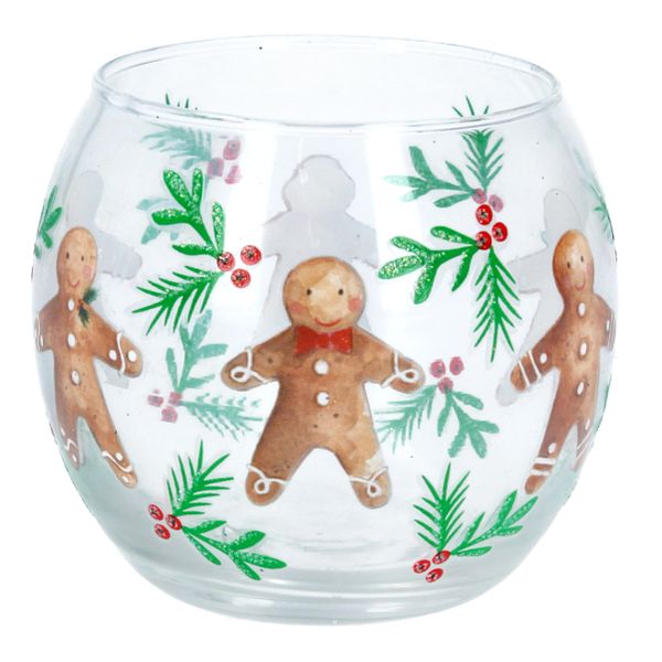 Gingerbread Men Glass Ball Tealight Holder