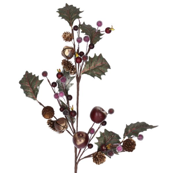 Burgundy/Green/Gold Berry Leaf Stem 70cm