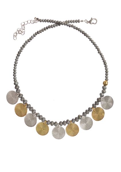 Norse Spirals W/Crystals - Grey W/Worn Gold & Silver Necklace