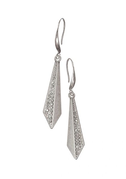 Crystal Studded Flight Drops - Worn Silver/Clear Earrings