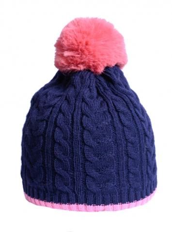 Cable knit navy/pint hat with fleece lining