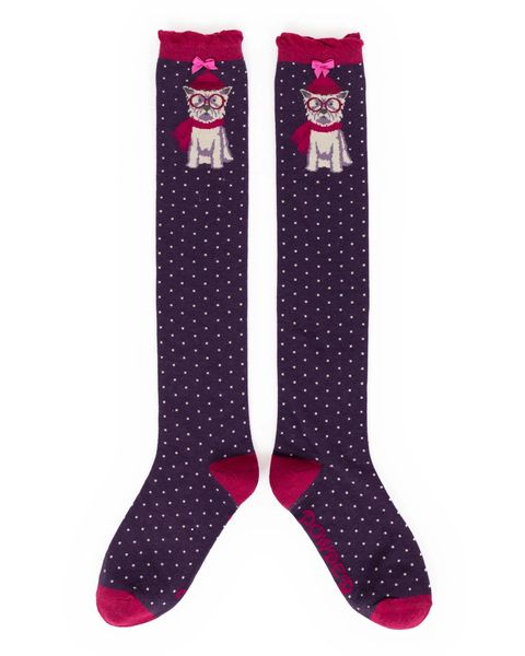 Winter Westie Knee High Socks Purple
