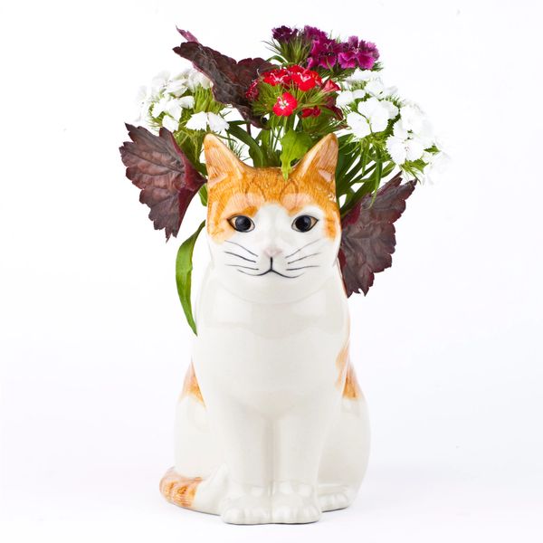 Large Ginger & White Cat Vase 'Squash'