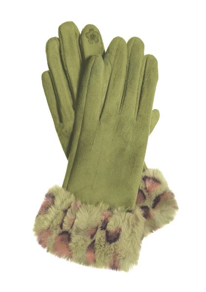 Faux Suede W/Leopard Fur Trim - Green