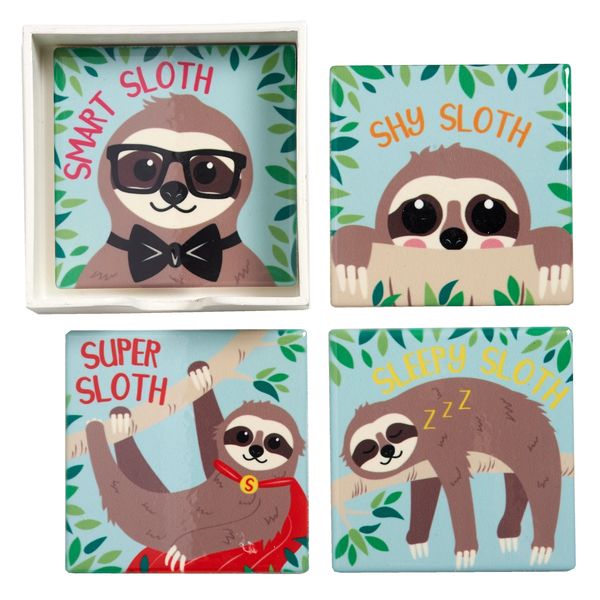 Playful Sloth Coasters - set of 4