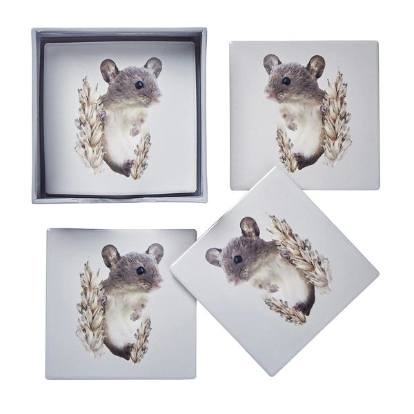 Set of 4 Cute Field Mouse Coasters