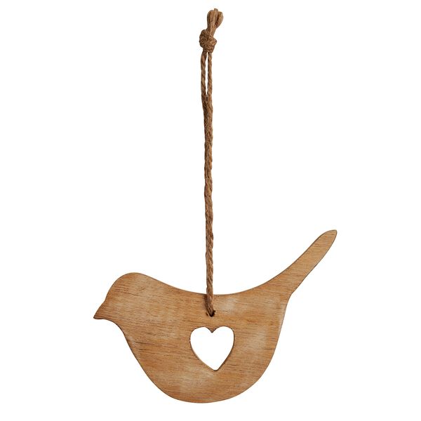 Carved wooden bird with heart decoration