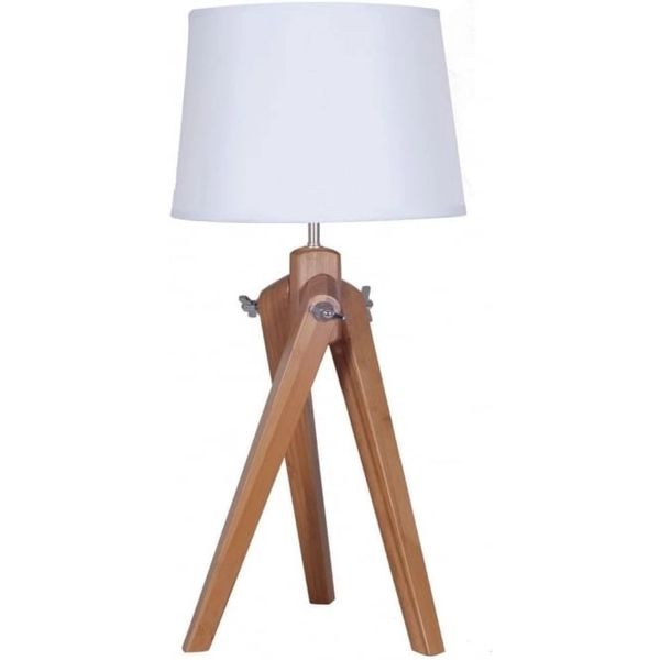 Ayala Natural Wood Tripod Table Lamp Complete With Linen Shade