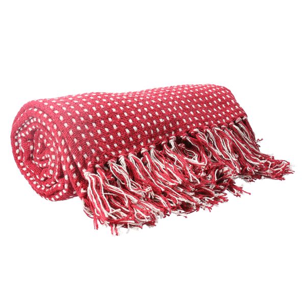 Raspberry Woven Stab Stitch Cotton Throw 150cm